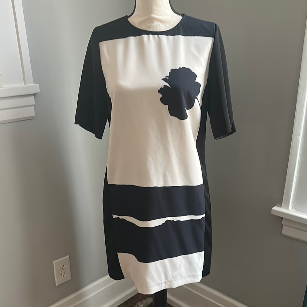 Zara Black and White Floral Shift Dress